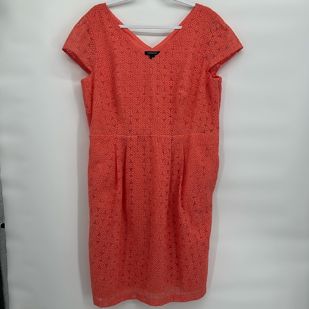 Land’s End Sleeveless Fit and Flare Coral Dress embroidered fall
 coastal casual